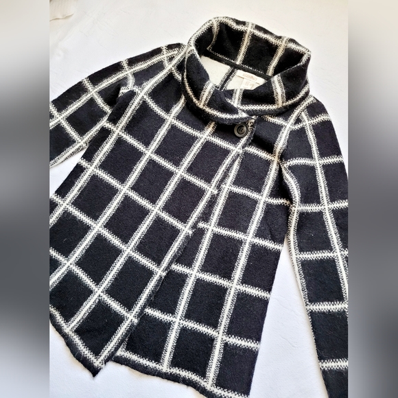 Ellen Tracy Women's Wool Blend Jacket Cardigan Checker Black&White High Neck Med - Picture 3 of 16